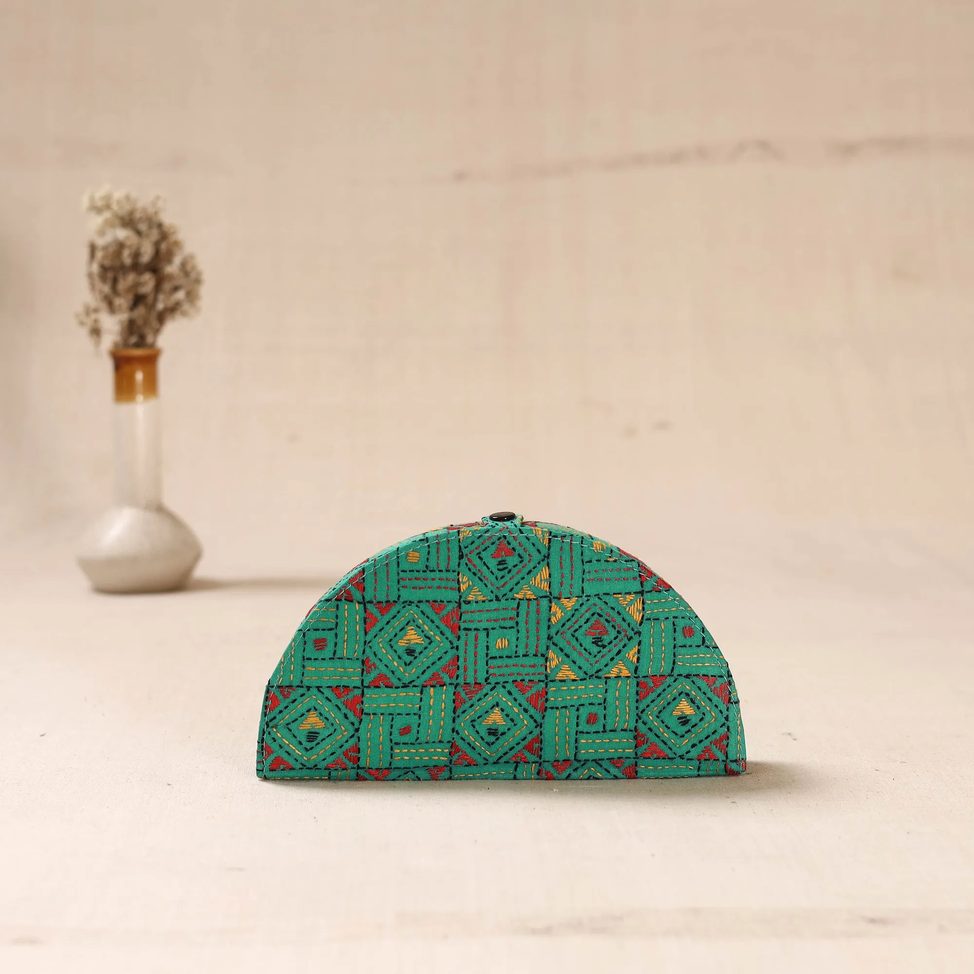 Green - Bengal Kantha Work Handcrafted Jewellery Box 03 sold by Itokri