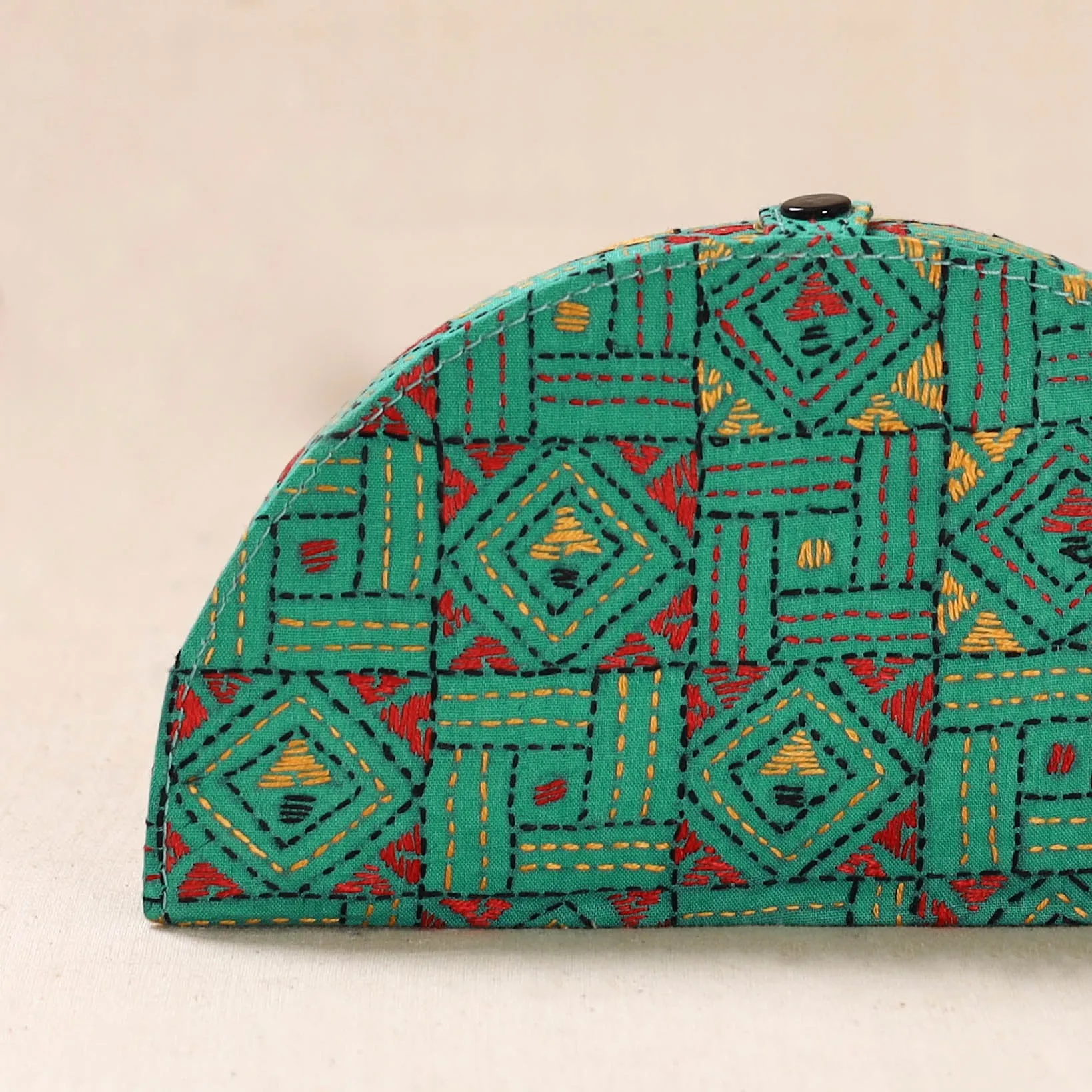 Green - Bengal Kantha Work Handcrafted Jewellery Box 03 sold by Itokri product image thumbnail 3