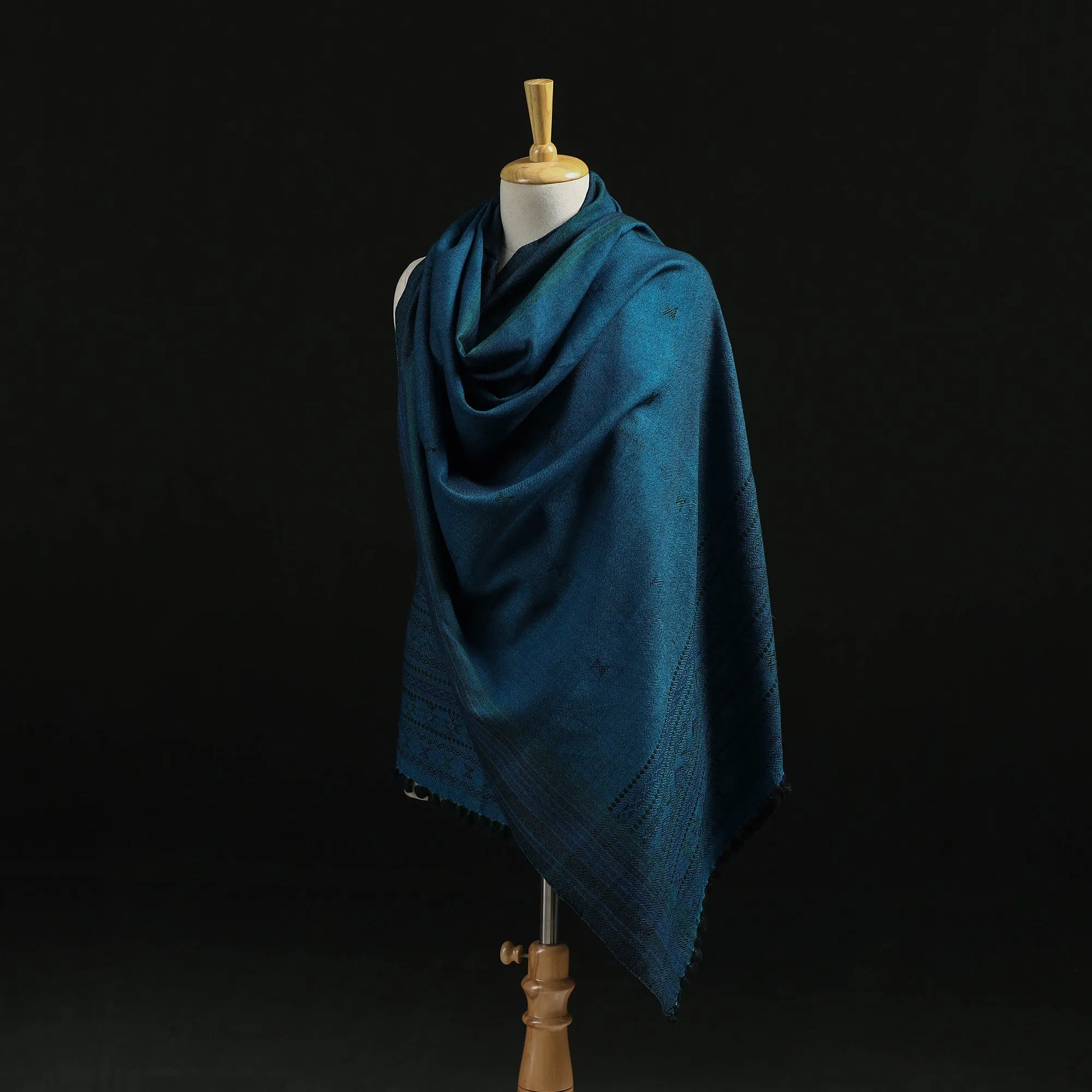 Blue - Kutch Handwoven Merino Wool Dhabla Shawl 76 sold by Itokri
