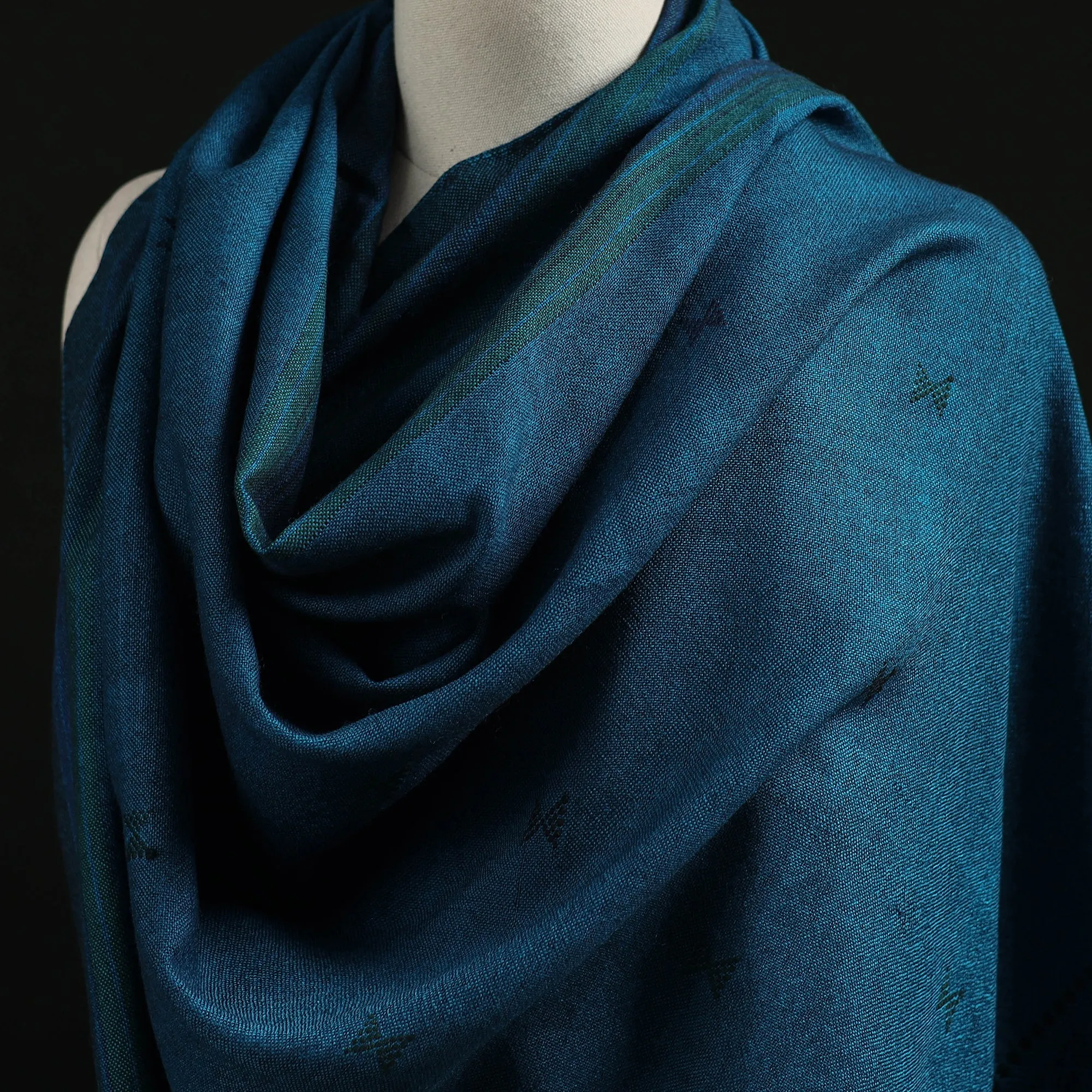 Blue - Kutch Handwoven Merino Wool Dhabla Shawl 76 sold by Itokri product image thumbnail 2
