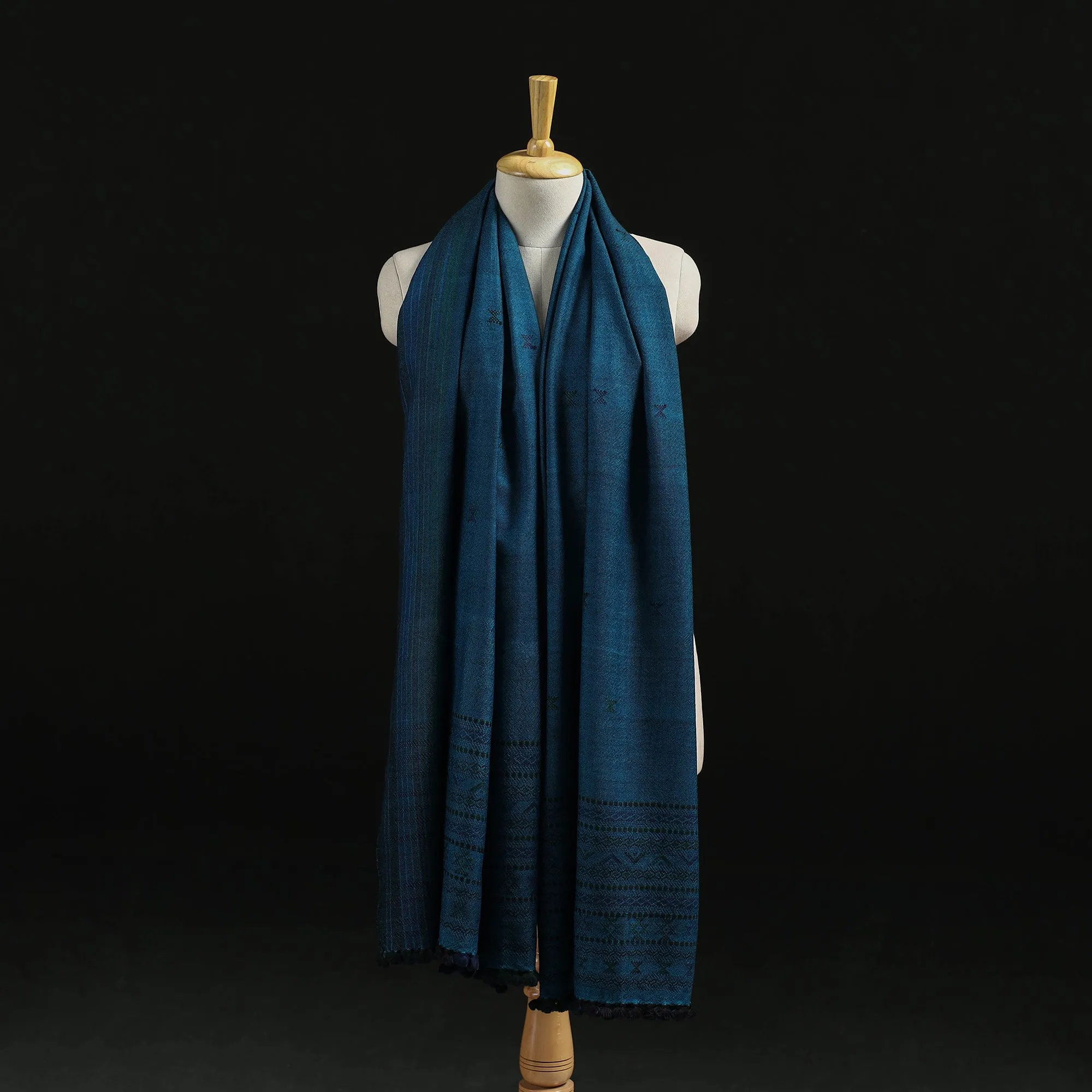 Blue - Kutch Handwoven Merino Wool Dhabla Shawl 76 sold by Itokri product image thumbnail 3