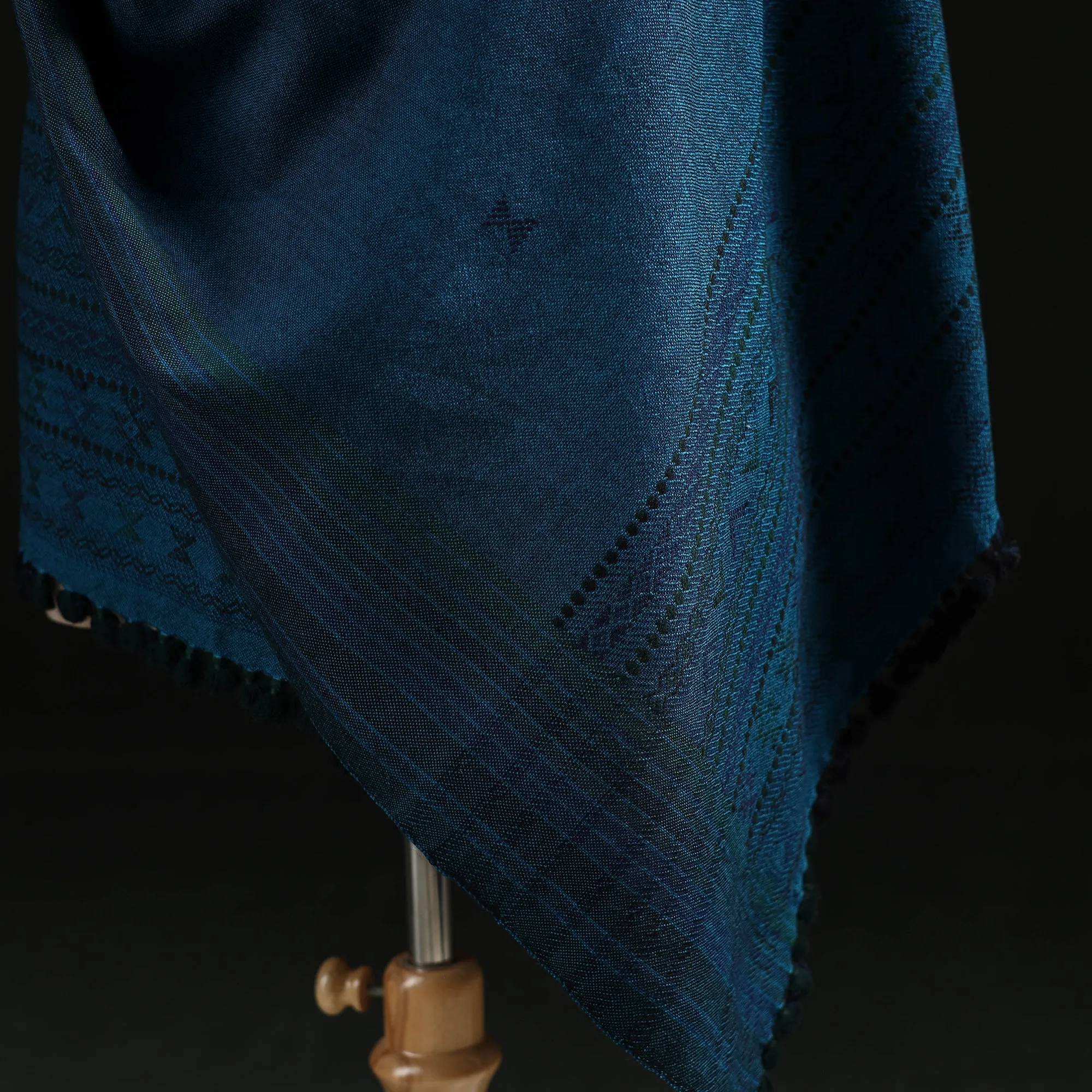 Blue - Kutch Handwoven Merino Wool Dhabla Shawl 76 sold by Itokri product image thumbnail 5