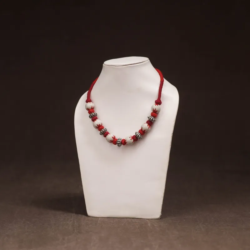 Red - Patwa Threadwork Blue Pottery Beaded Necklace by Kailash Patwa 23 made by Itokri