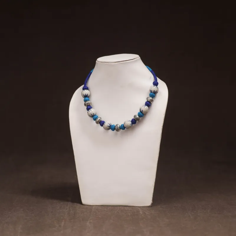 Blue - Patwa Threadwork Blue Pottery Beaded Necklace by Kailash Patwa 09 made by Itokri