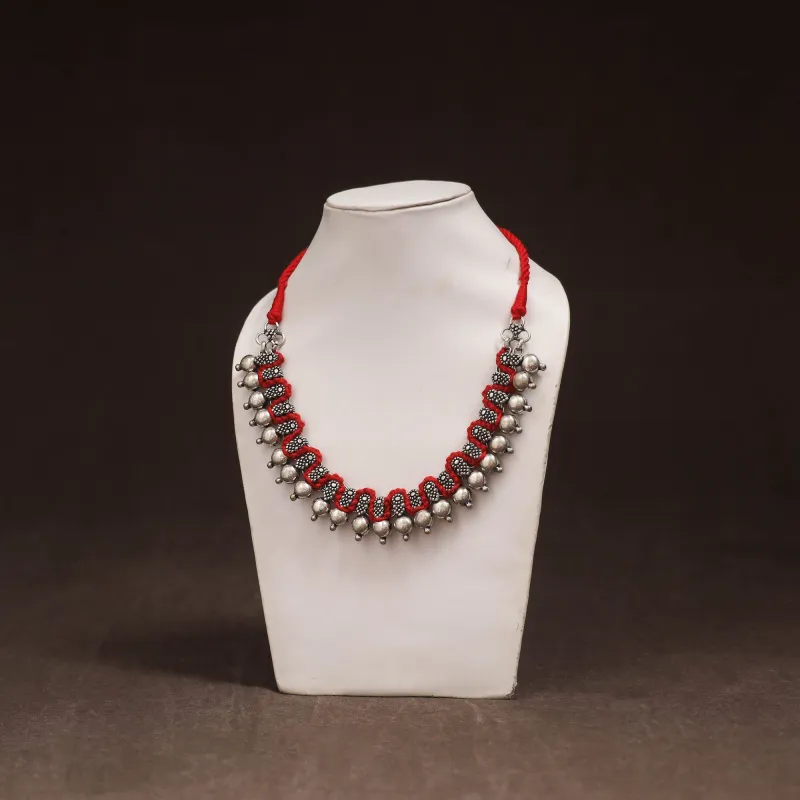 Red - Patwa Threadwork Choker Necklace by Kailash Patwa 38 made by Itokri