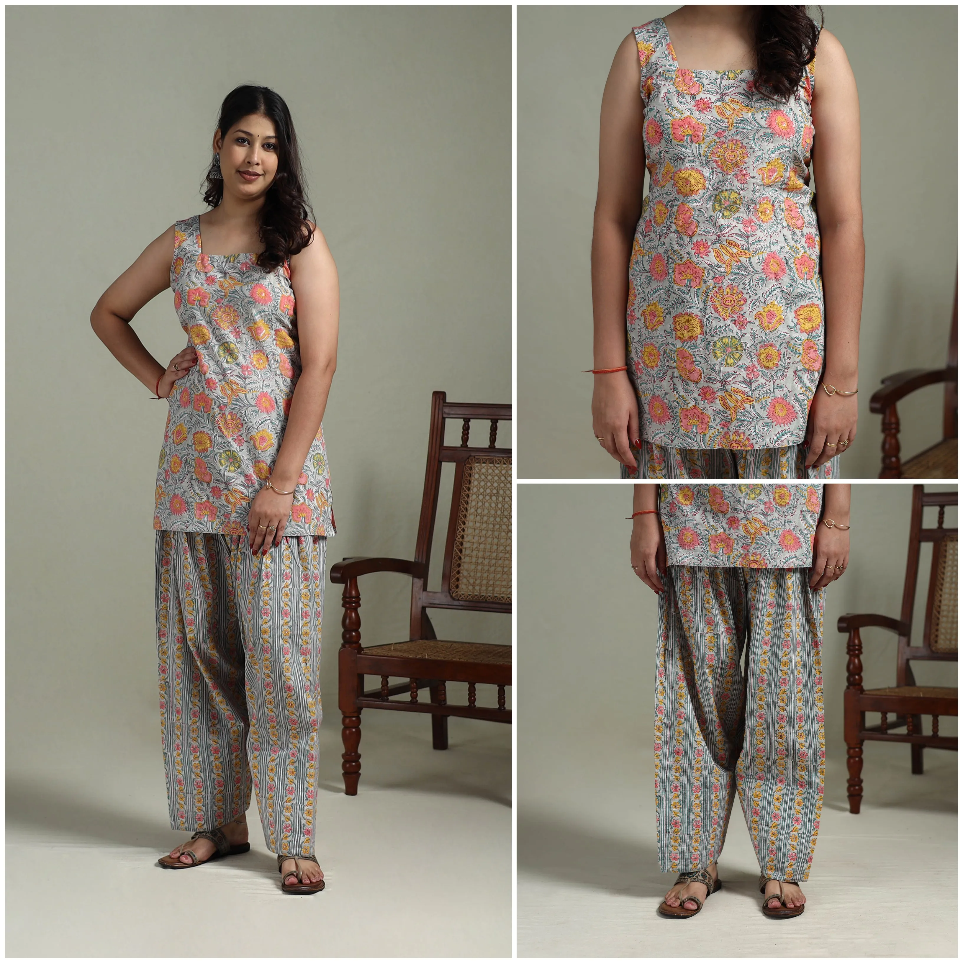 Sanganeri Hand Block Print Cotton Short Kurta with Farshi Salwar Set for women 06 sold by Itokri product image thumbnail 3