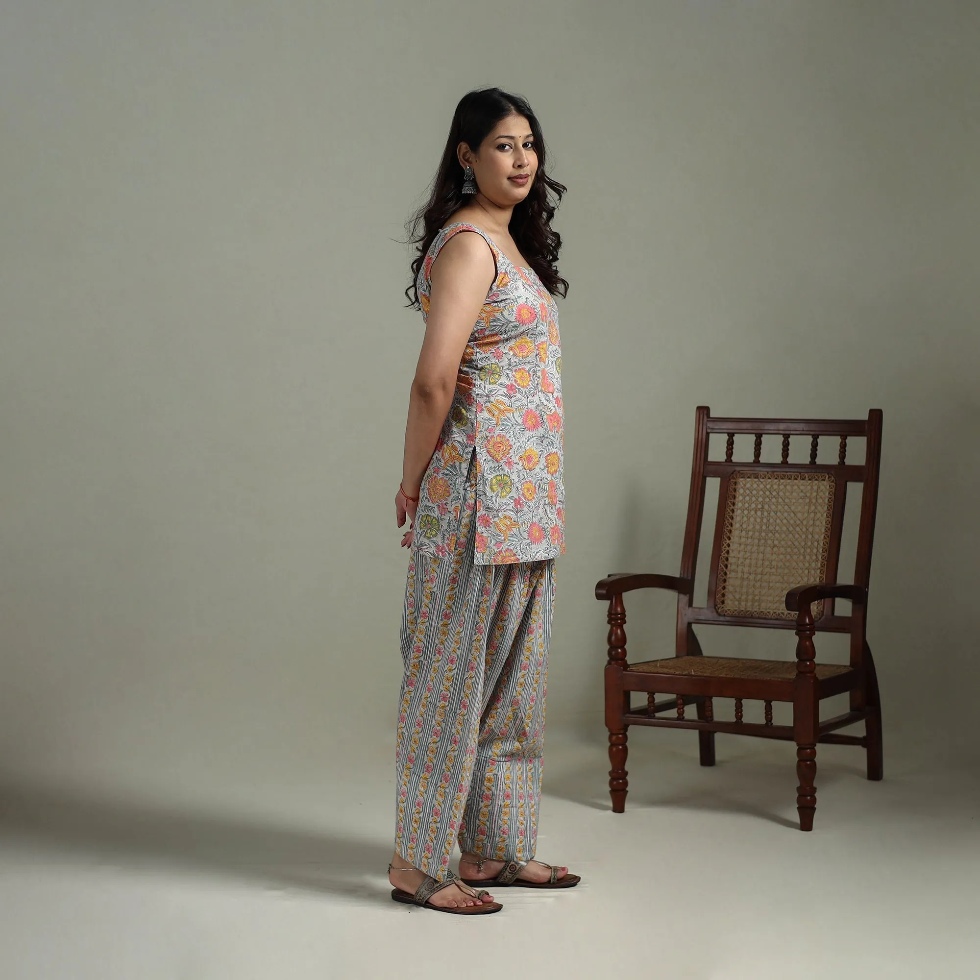 Sanganeri Hand Block Print Cotton Short Kurta with Farshi Salwar Set for women 06 sold by Itokri product image thumbnail 2