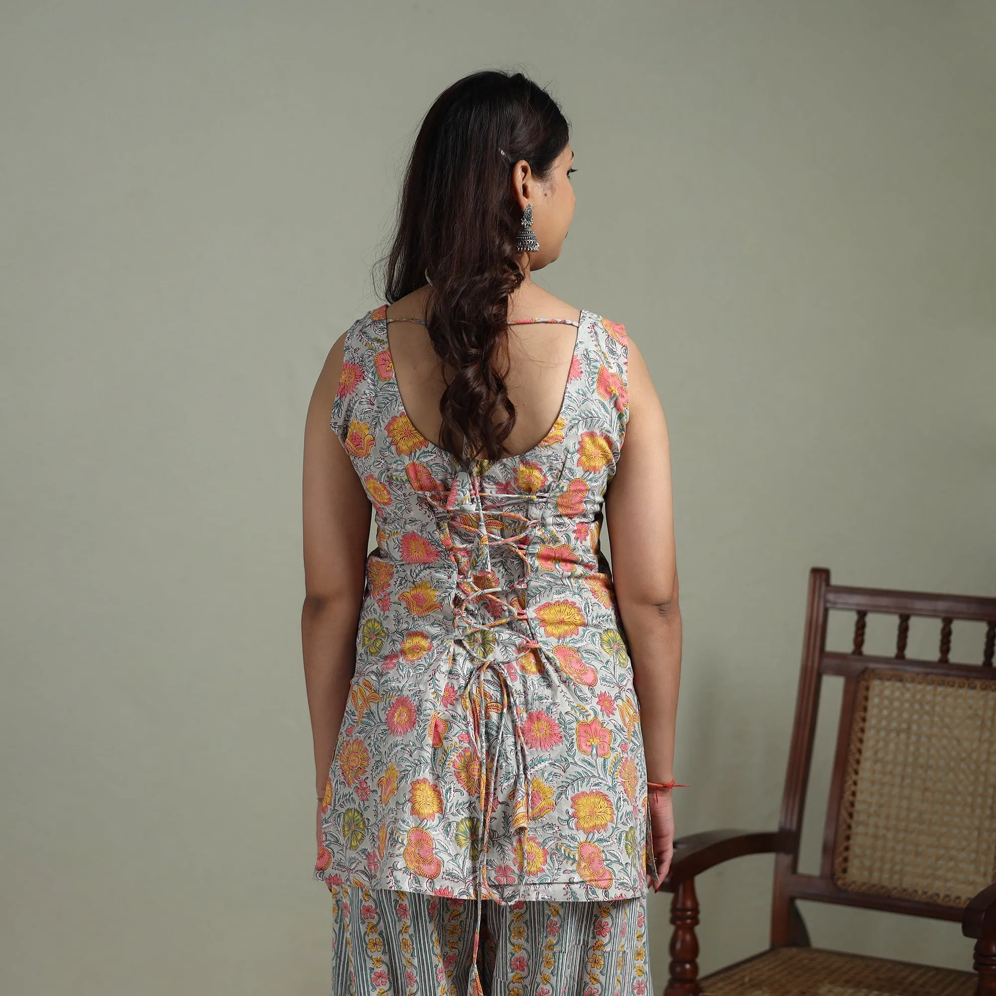 Sanganeri Hand Block Print Cotton Short Kurta with Farshi Salwar Set for women 06 sold by Itokri product image thumbnail 4
