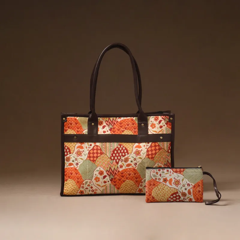 Orange - Handcrafted Printed Laptop Bag (Set of 2) 13 made by Itokri