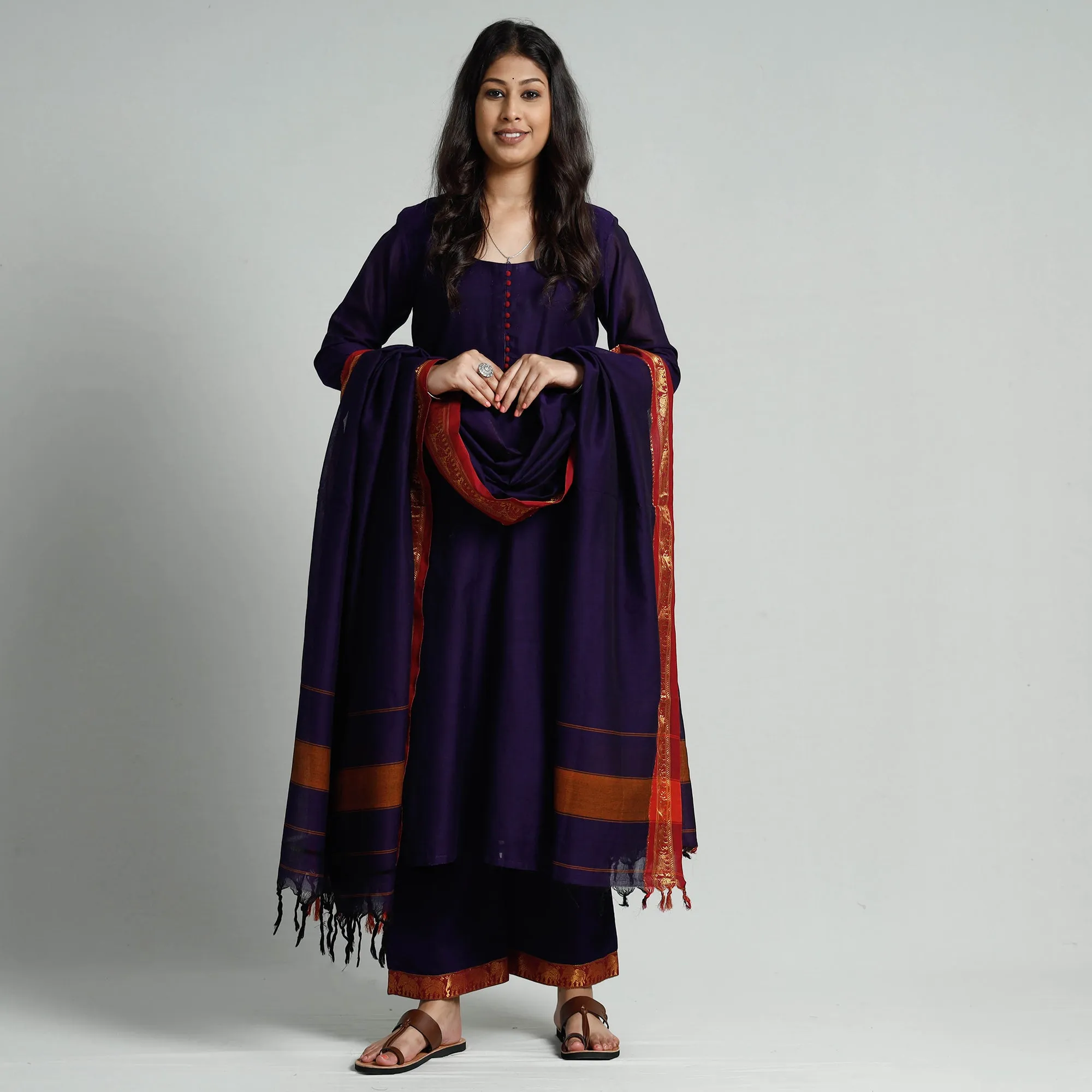 Purple - Voilet Dharwad Cotton Kurta with Palazzo & Dupatta Set sold by Itokri product image thumbnail 2