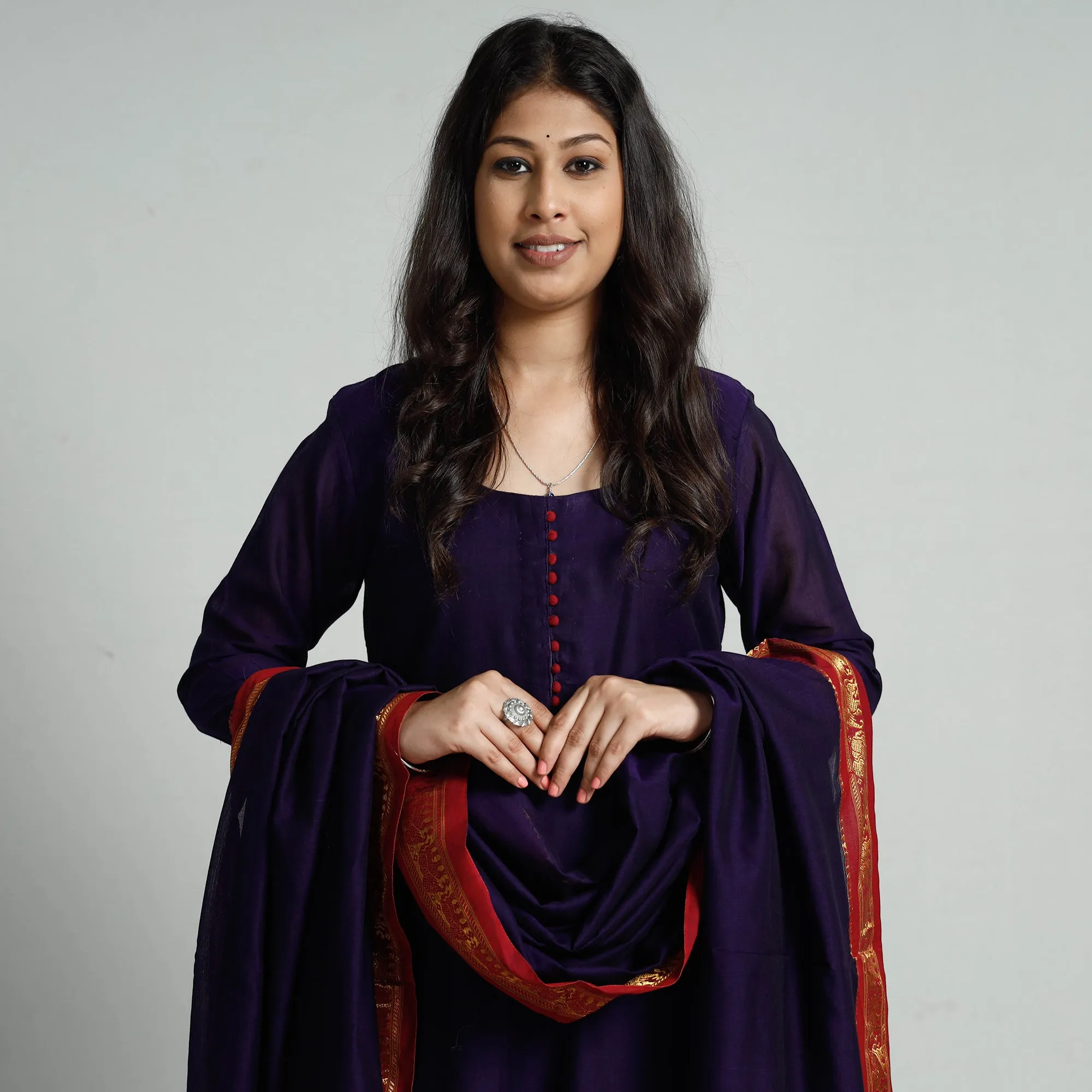 Purple - Voilet Dharwad Cotton Kurta with Palazzo & Dupatta Set sold by Itokri product image thumbnail 3