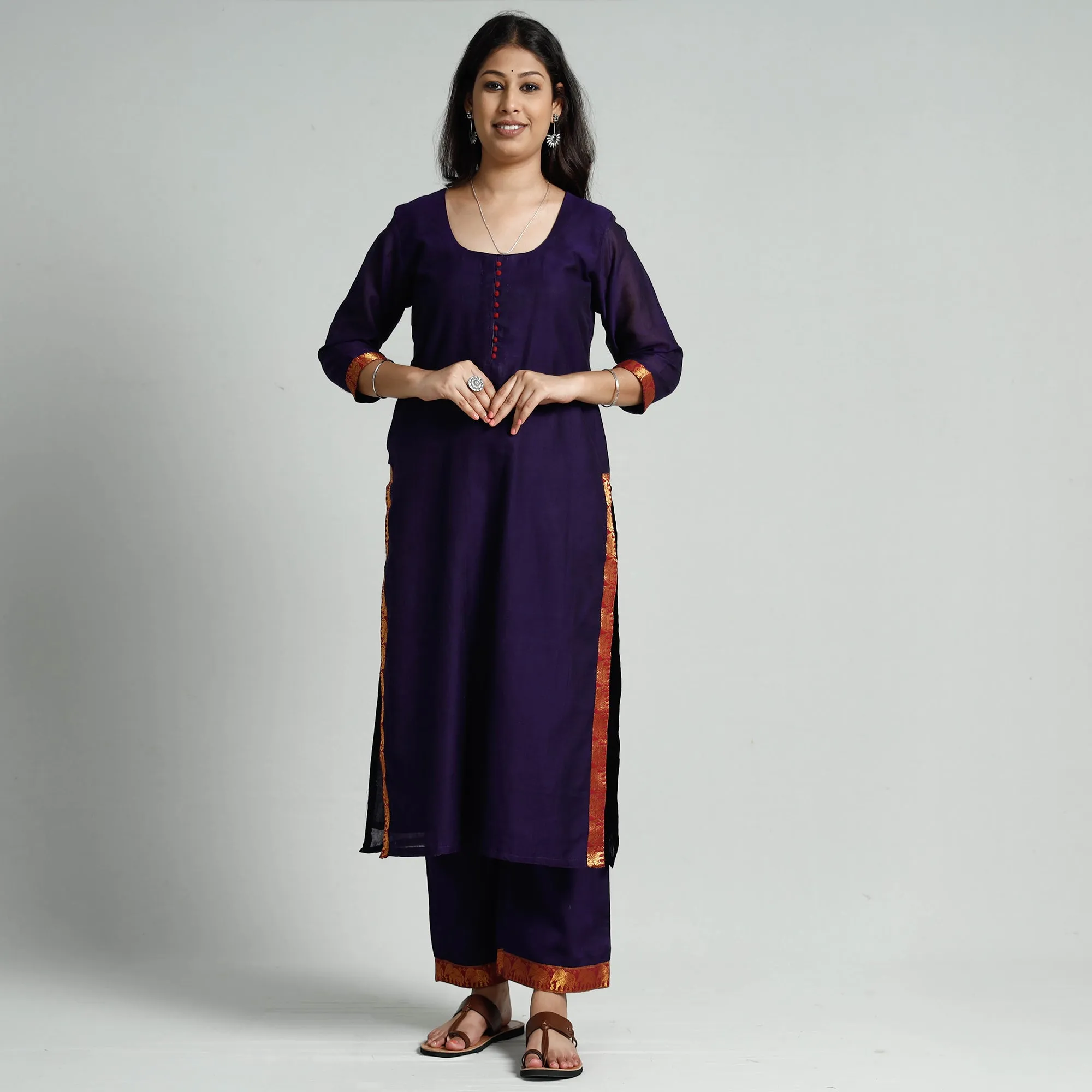 Purple - Voilet Dharwad Cotton Kurta with Palazzo & Dupatta Set sold by Itokri product image thumbnail 4