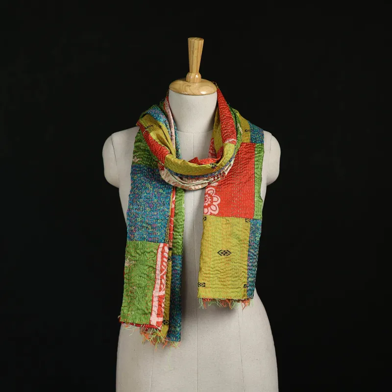 Bengal Kantha Handwork Patchwork Reversible Silk Stole 39 made by Itokri
