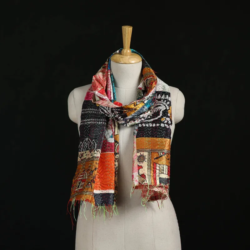 Bengal Kantha Handwork Patchwork Reversible Silk Stole 26 made by Itokri