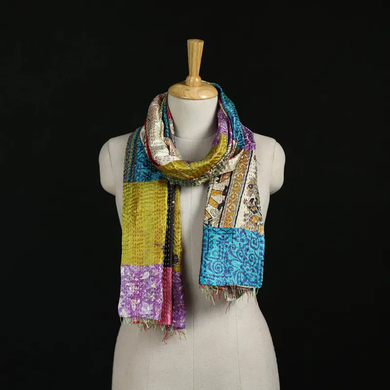 Bengal Kantha Handwork Patchwork Reversible Silk Stole 14 made by Itokri