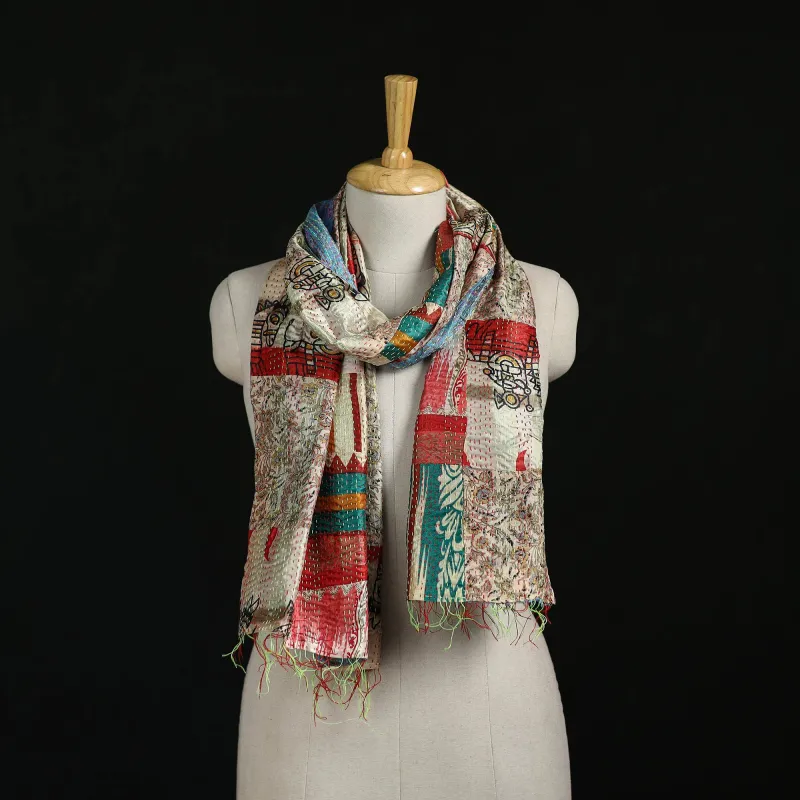 Bengal Kantha Handwork Patchwork Reversible Silk Stole 11 made by Itokri