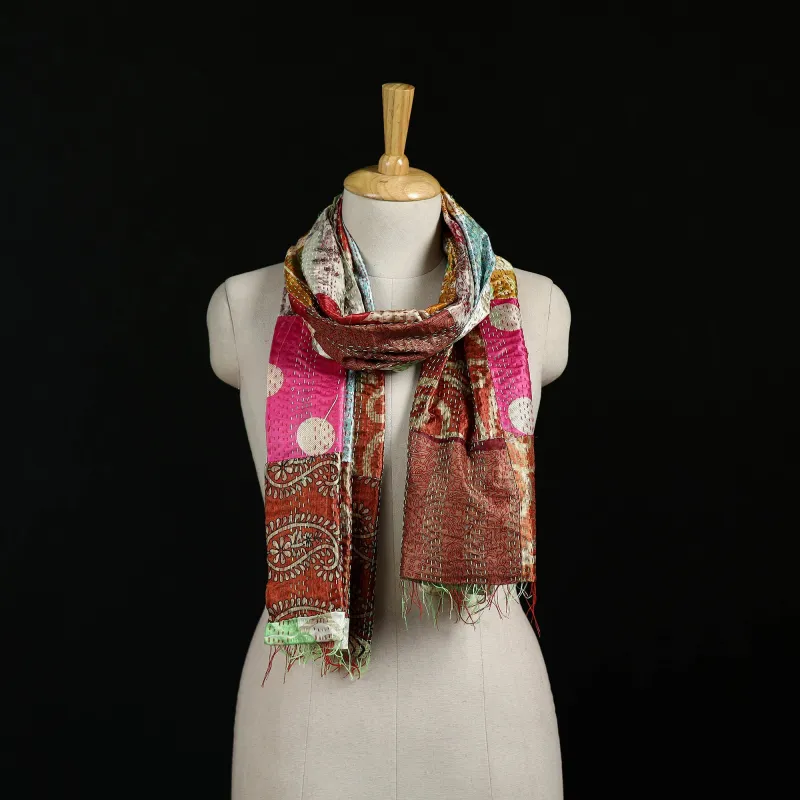 Bengal Kantha Handwork Patchwork Reversible Silk Stole 256 made by Itokri