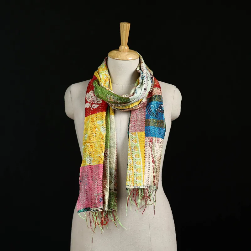 Bengal Kantha Handwork Patchwork Reversible Silk Stole 246 made by Itokri