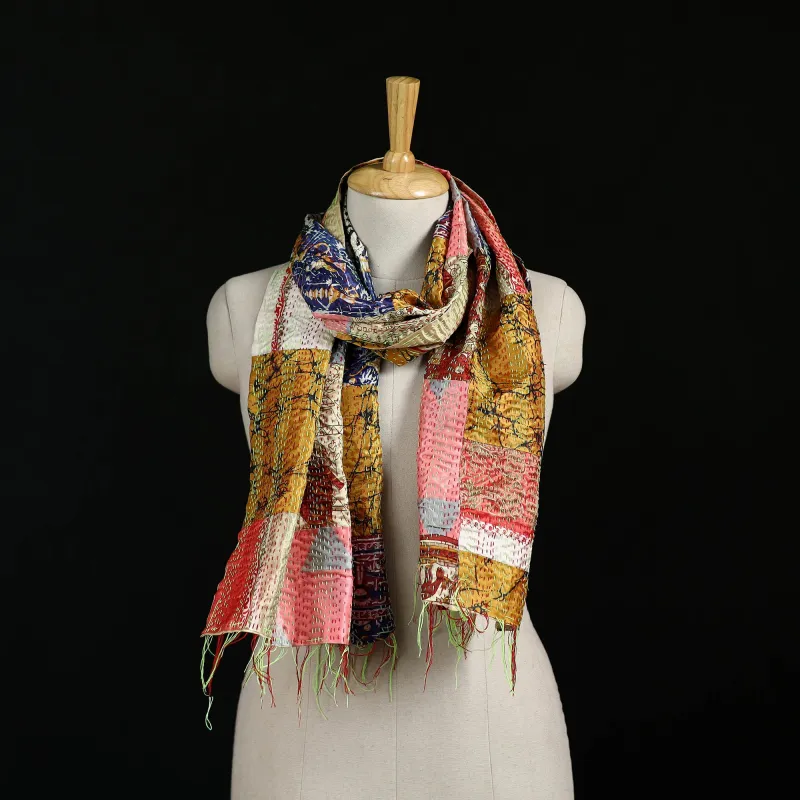 Bengal Kantha Handwork Patchwork Reversible Silk Stole 243 made by Itokri