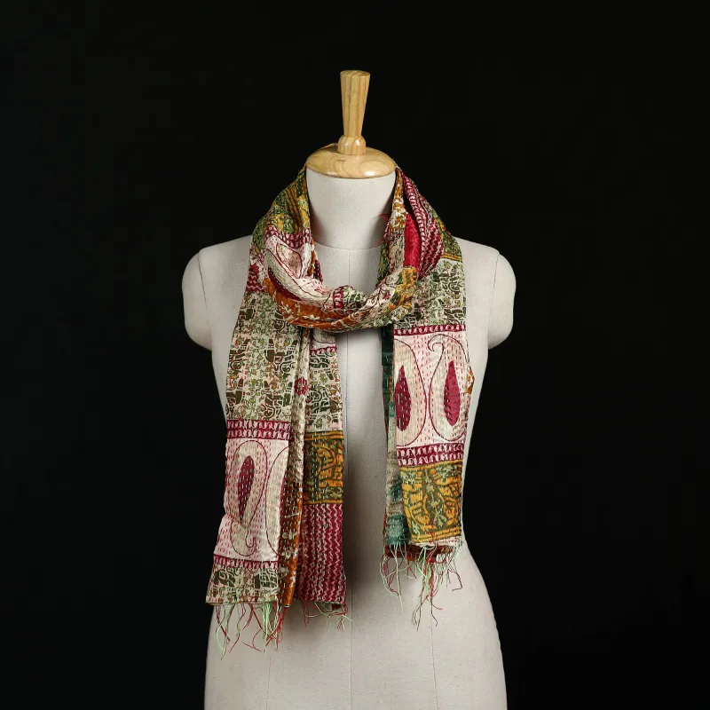 Bengal Kantha Handwork Patchwork Reversible Silk Stole 240 made by Itokri
