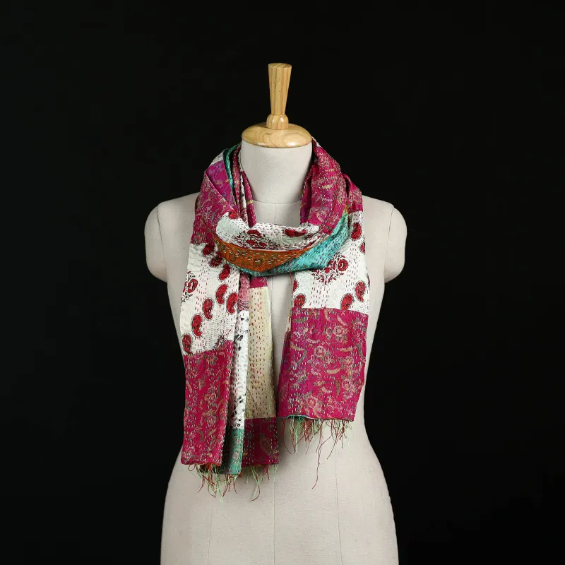 Bengal Kantha Handwork Patchwork Reversible Silk Stole 222 made by Itokri