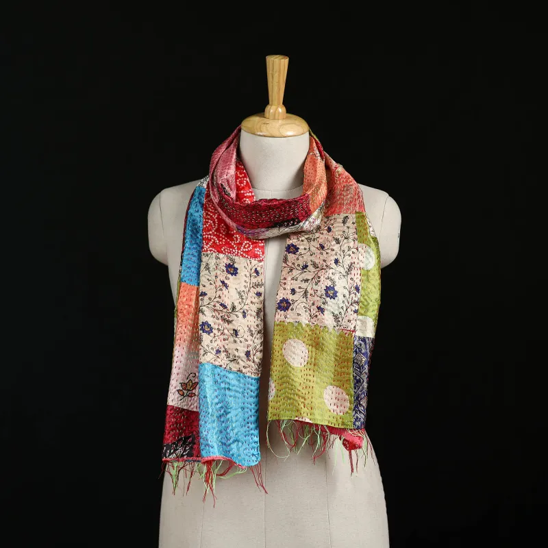 Bengal Kantha Handwork Patchwork Reversible Silk Stole 218 made by Itokri