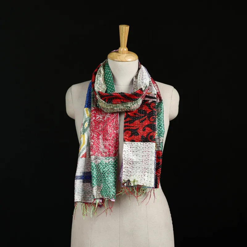 Bengal Kantha Handwork Patchwork Reversible Silk Stole 215 made by Itokri