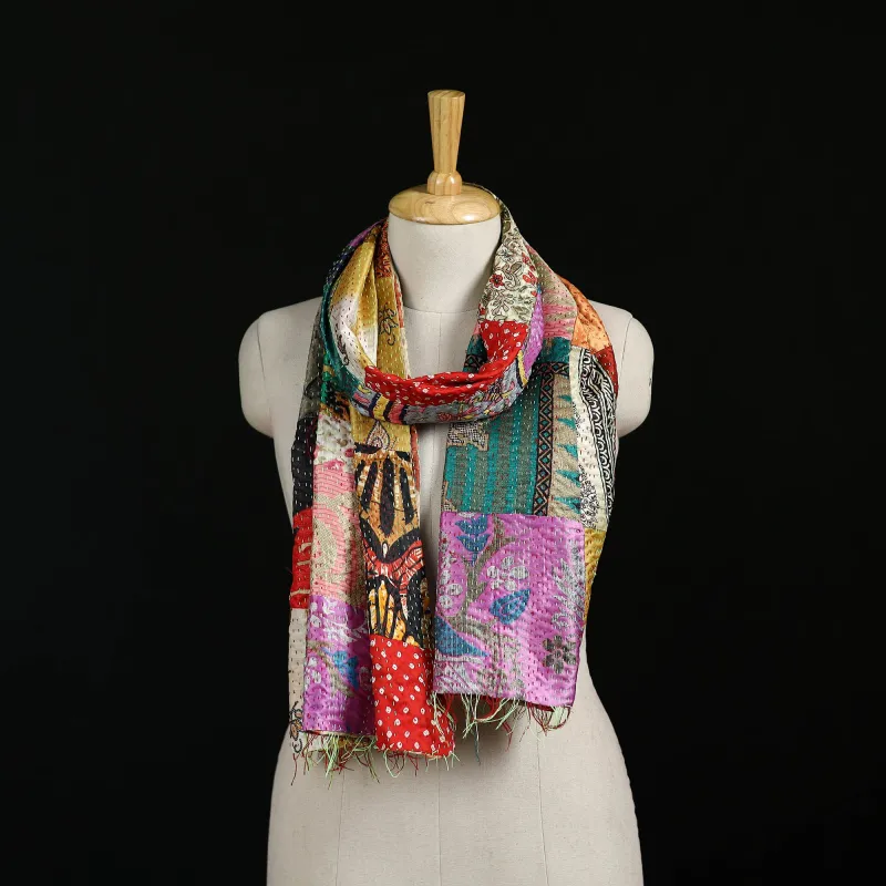 Bengal Kantha Handwork Patchwork Reversible Silk Stole 207 made by Itokri