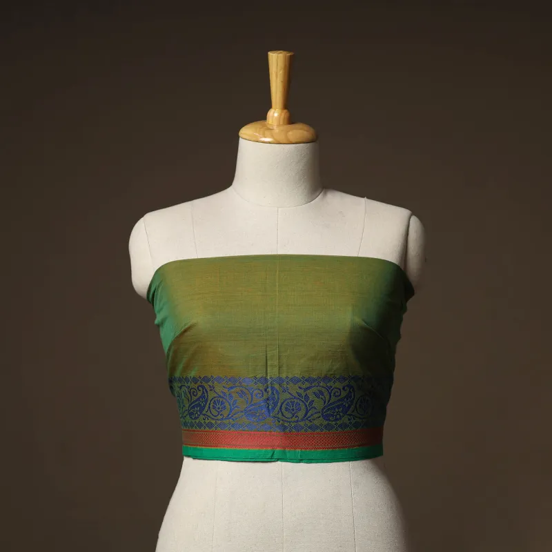Green - Kanchipuram Weave Cotton Blouse Piece 66 made by Itokri