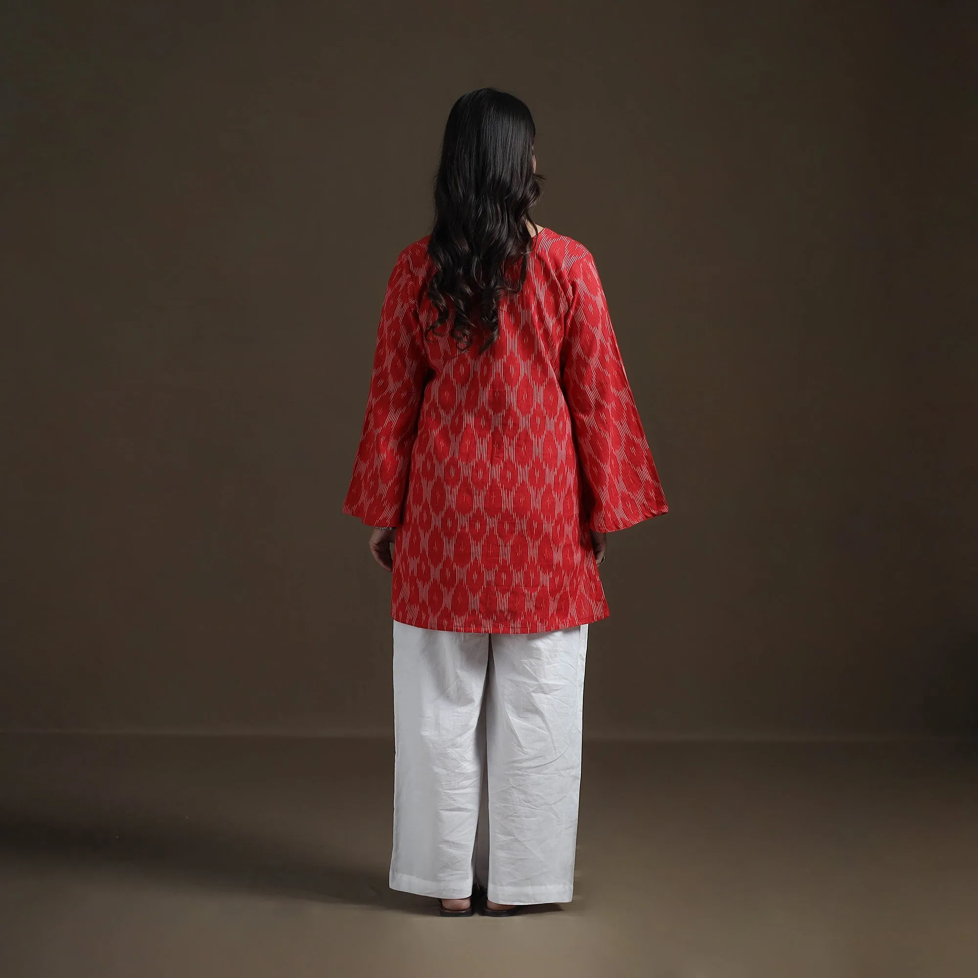 Red - Pochampally Ikat Cotton Short Kurta for Women 22 sold by Itokri product image thumbnail 5
