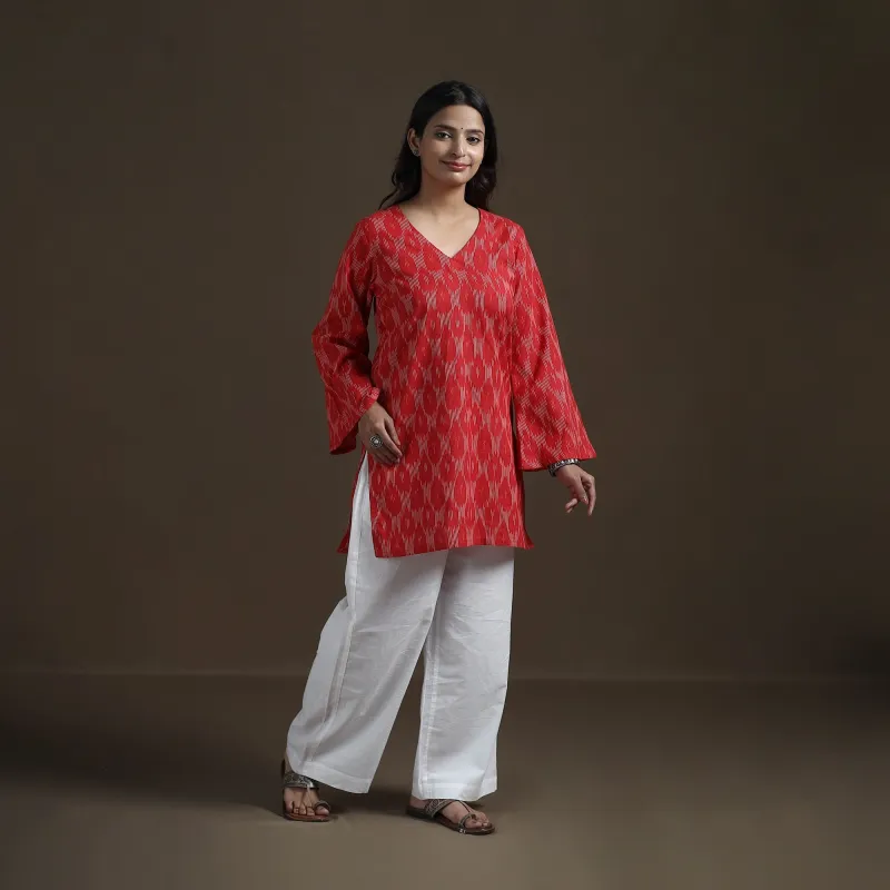 Red - Pochampally Ikat Cotton Short Kurta for Women 22 made by Itokri