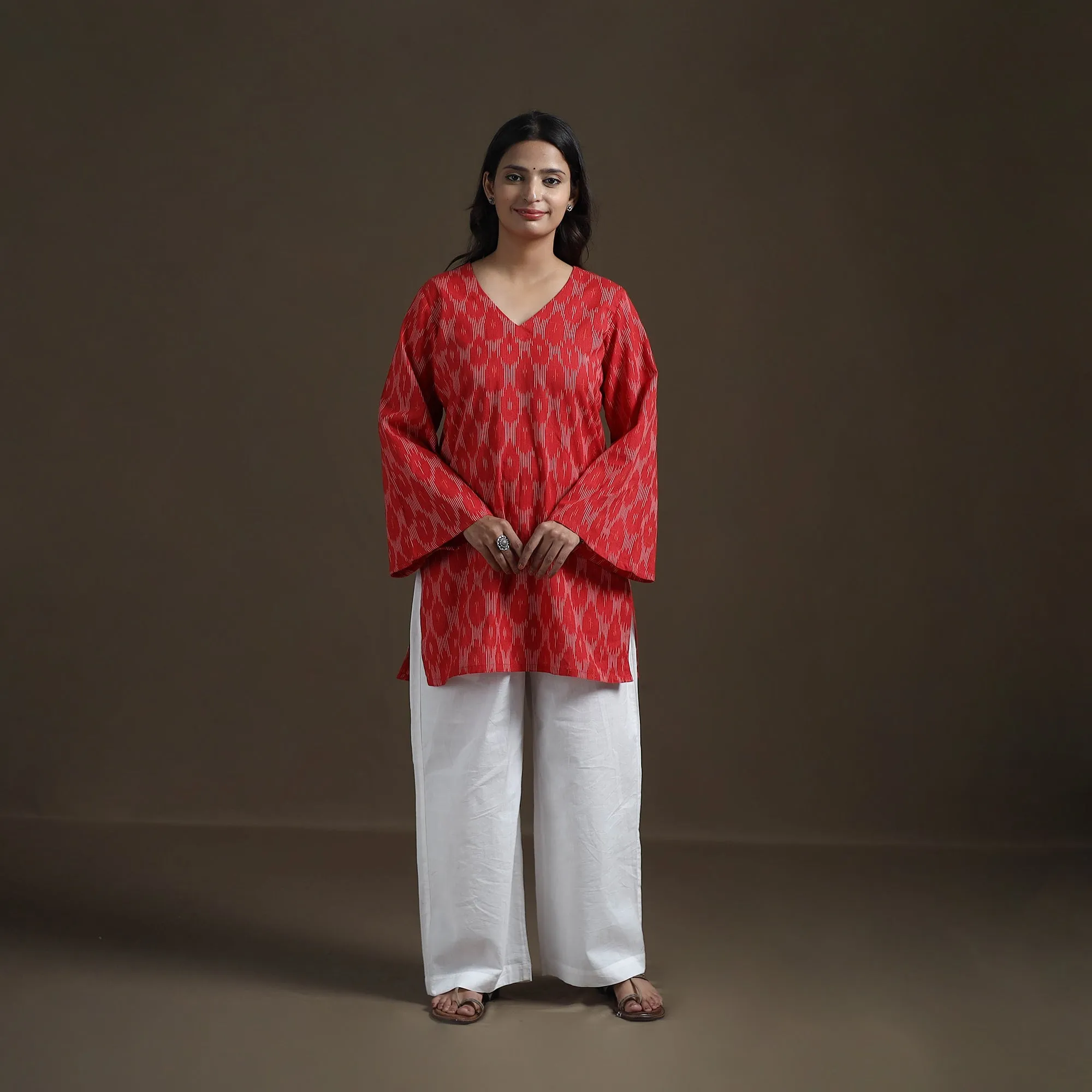 Red - Pochampally Ikat Cotton Short Kurta for Women 22 sold by Itokri product image thumbnail 2