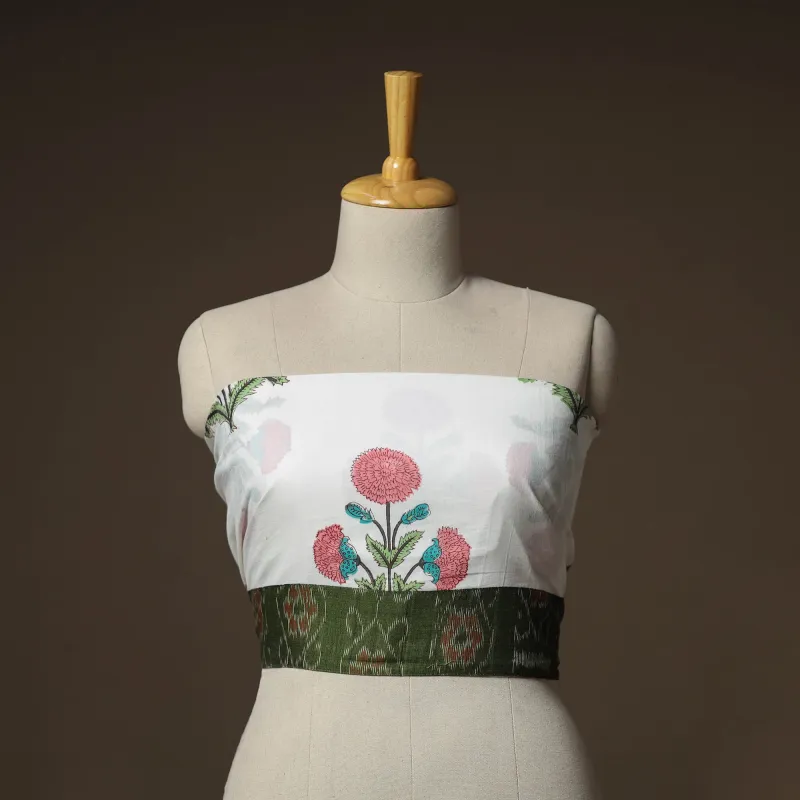 White - Sanganeri Hand Block Print Cotton Blouse Piece 53 made by Itokri