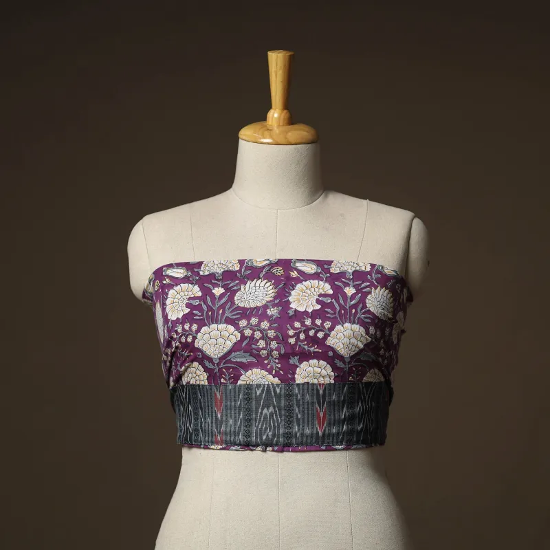Purple - Sanganeri Hand Block Print Cotton Blouse Piece 47 made by Itokri