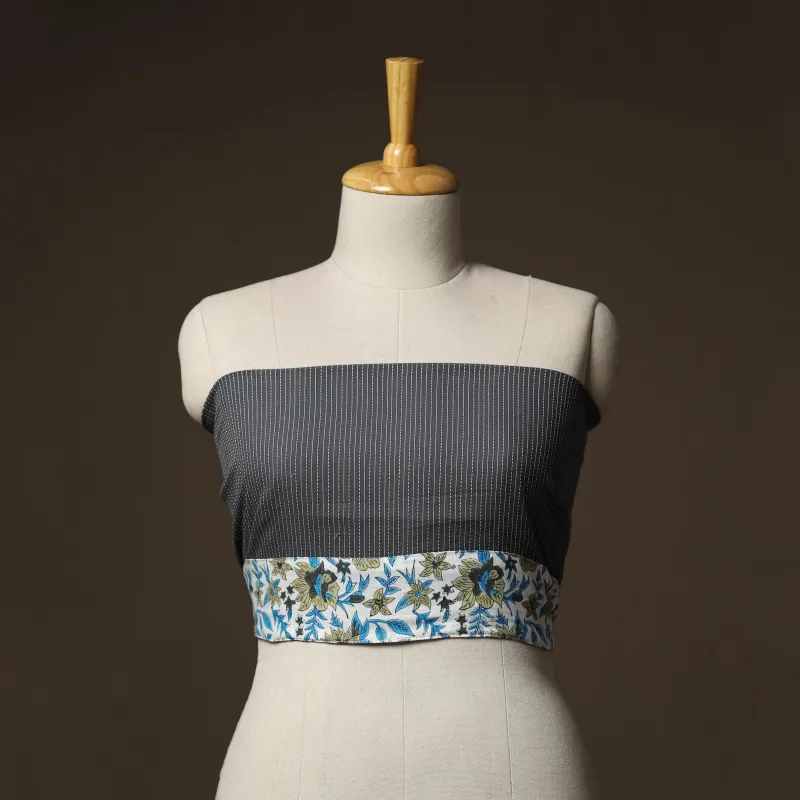Black - Grey - Running Stitch Plain Cotton Blouse Piece 35 made by Itokri
