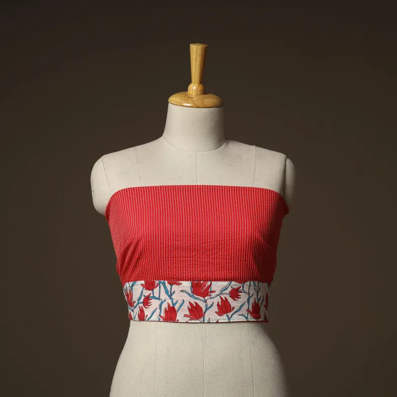 Red - Running Stitch Plain Cotton Blouse Piece 36 made by Itokri