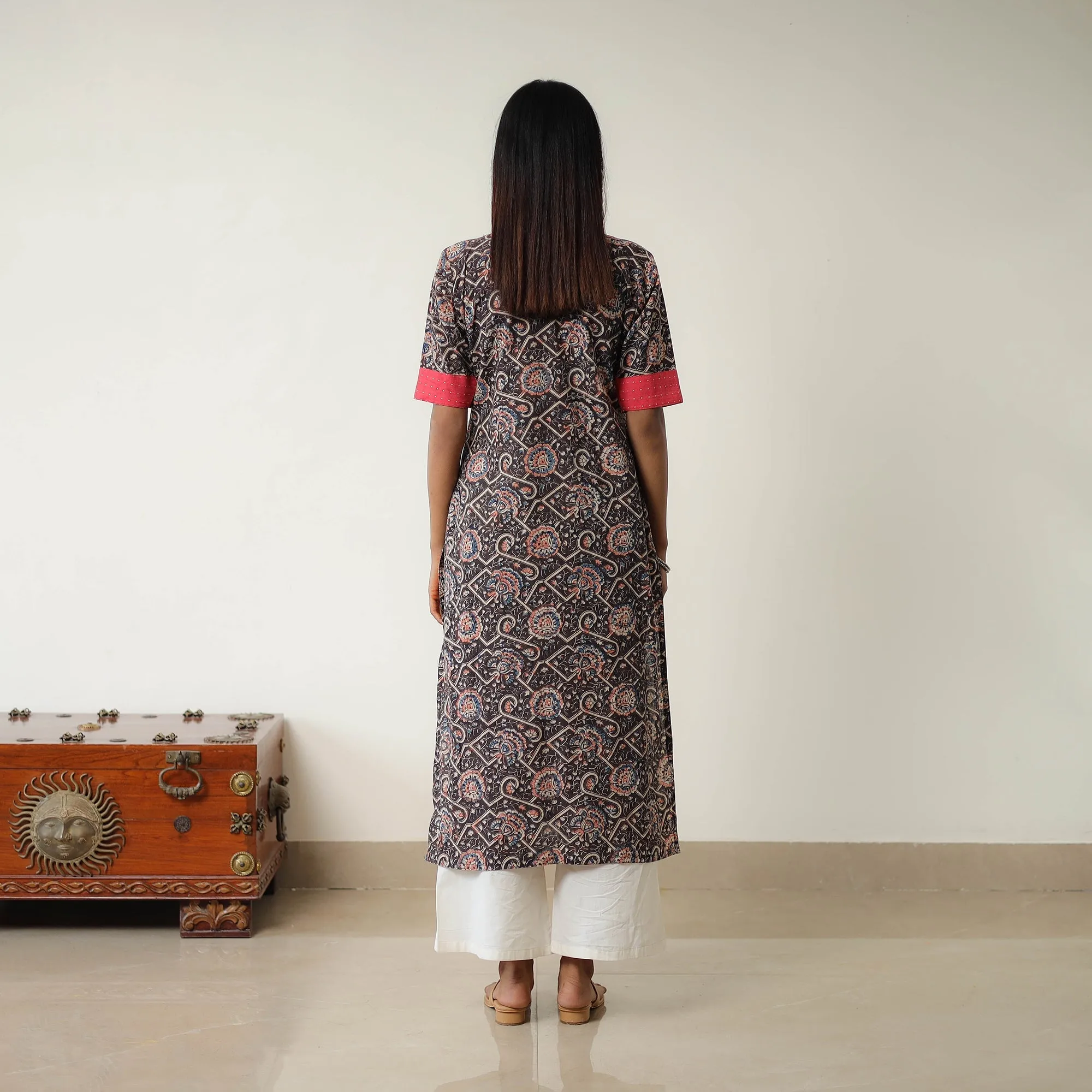 Brown - Natural Dyed Block Print Cotton Kalamkari Long Kurta 03 sold by Itokri product image thumbnail 4