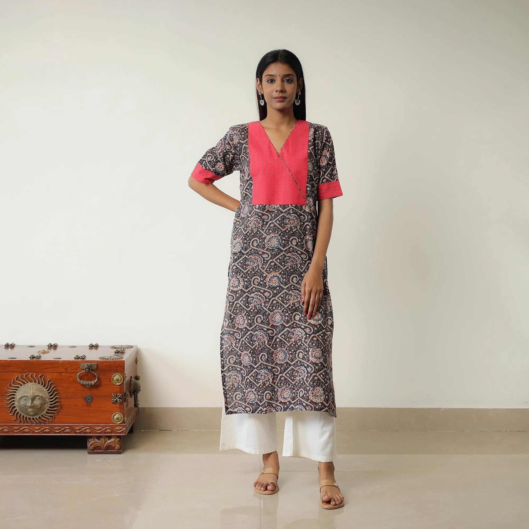 Brown - Natural Dyed Block Print Cotton Kalamkari Long Kurta 03 sold by Itokri product image thumbnail 2