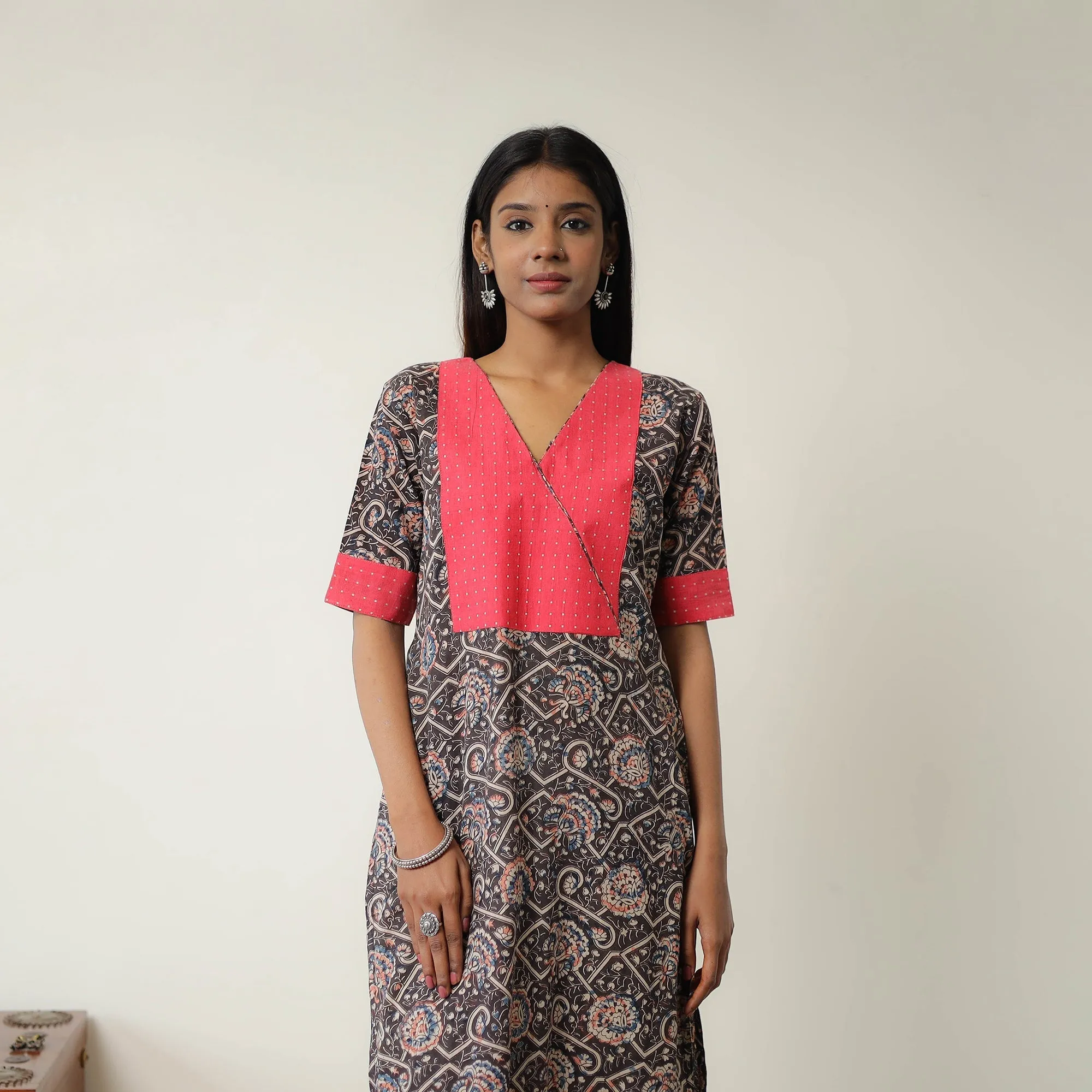 Brown - Natural Dyed Block Print Cotton Kalamkari Long Kurta 03 sold by Itokri