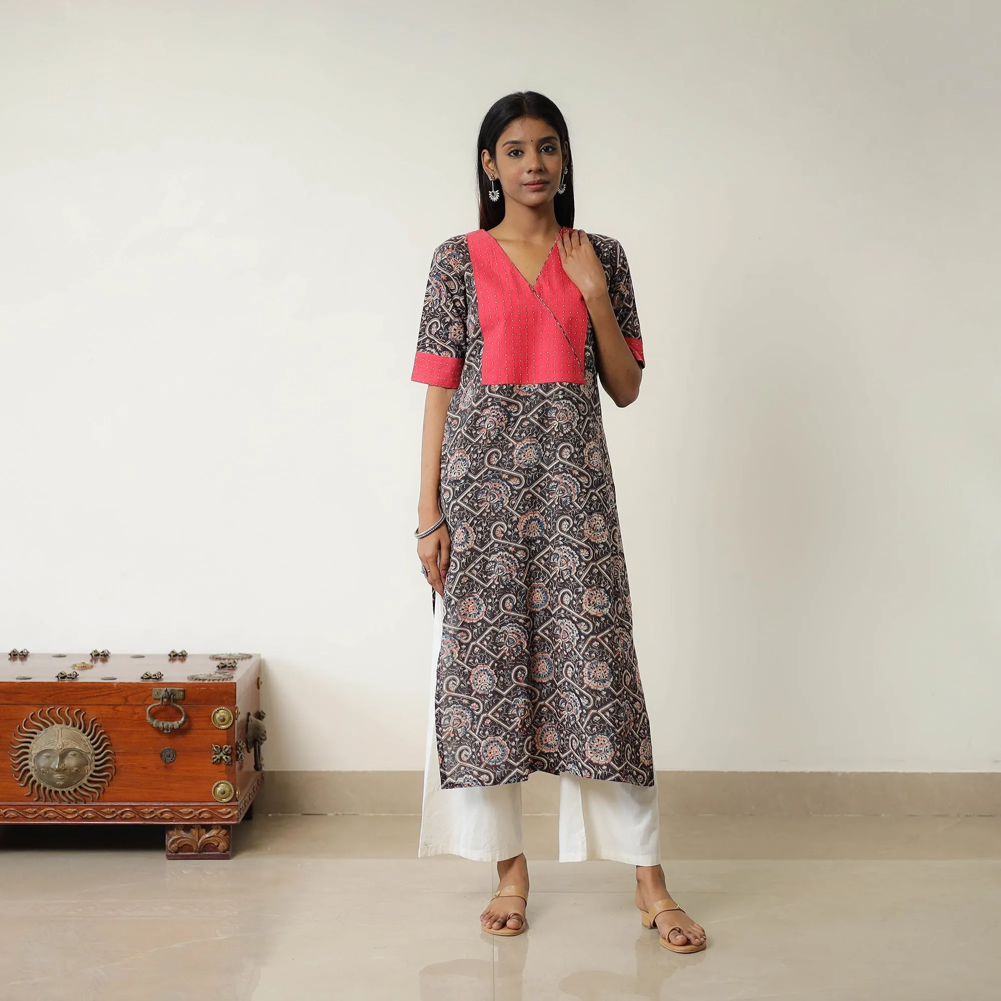 Brown - Natural Dyed Block Print Cotton Kalamkari Long Kurta 03 sold by Itokri product image thumbnail 5