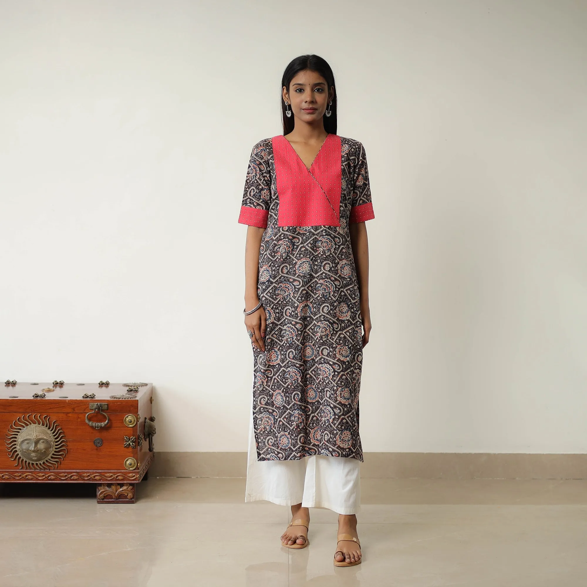 Brown - Natural Dyed Block Print Cotton Kalamkari Long Kurta 03 sold by Itokri product image thumbnail 3