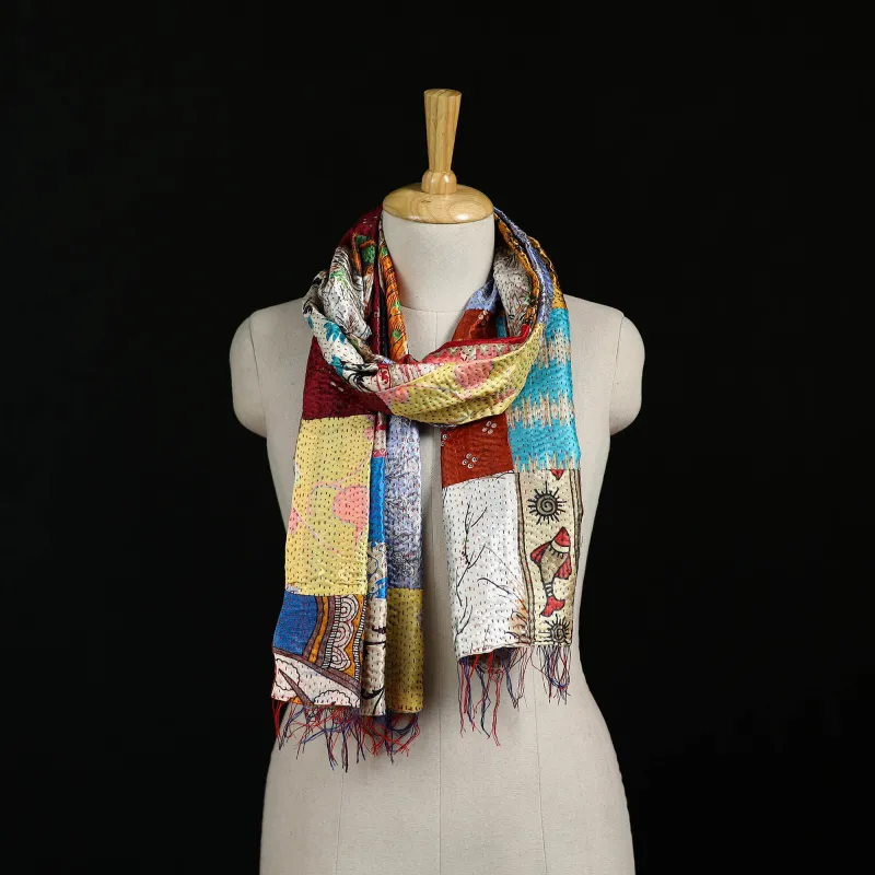 Bengal Kantha Handwork Patchwork Reversible Silk Stole 200 made by Itokri