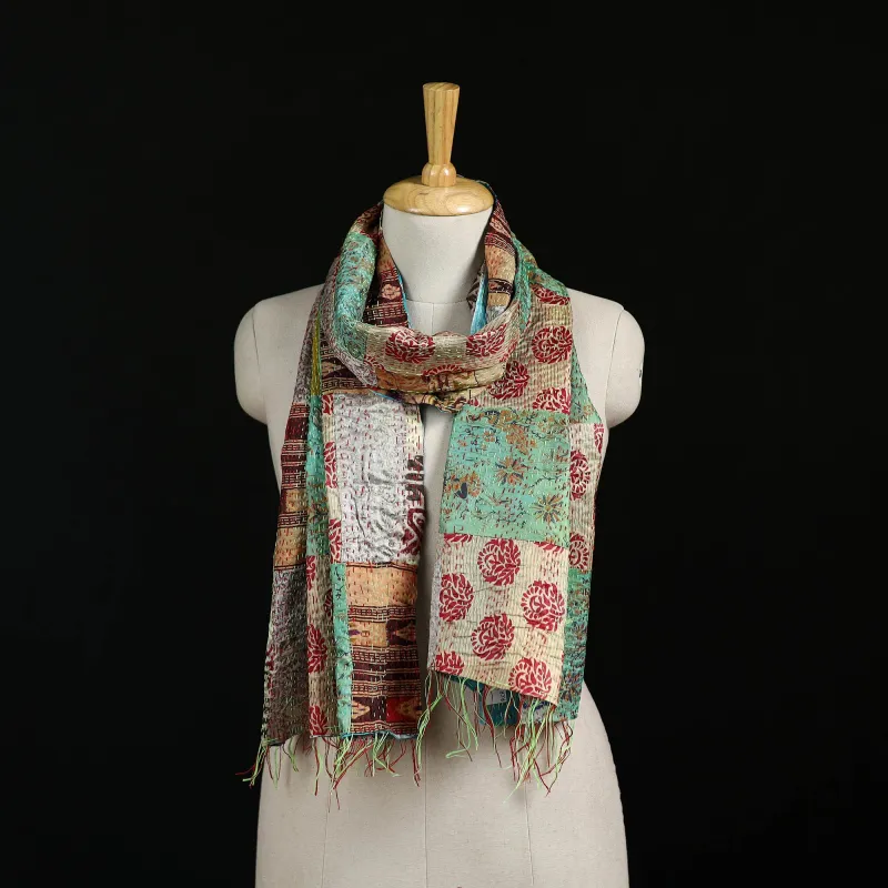 Bengal Kantha Handwork Patchwork Reversible Silk Stole 194 made by Itokri