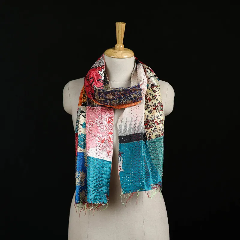 Bengal Kantha Handwork Patchwork Reversible Silk Stole 188 made by Itokri