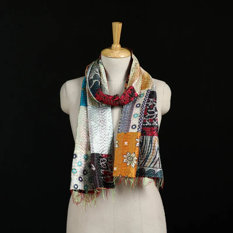 Bengal Kantha Handwork Patchwork Reversible Silk Stole 158 made by Itokri