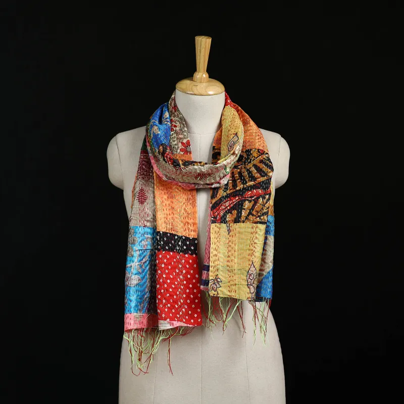 Bengal Kantha Handwork Patchwork Reversible Silk Stole 153 made by Itokri