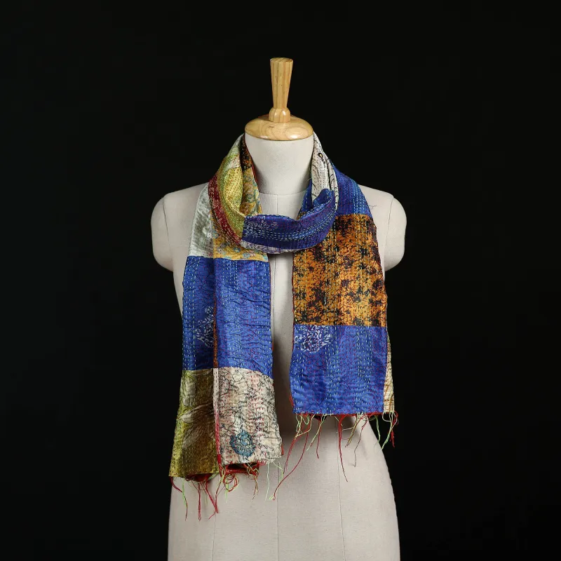 Bengal Kantha Handwork Patchwork Reversible Silk Stole 137 made by Itokri