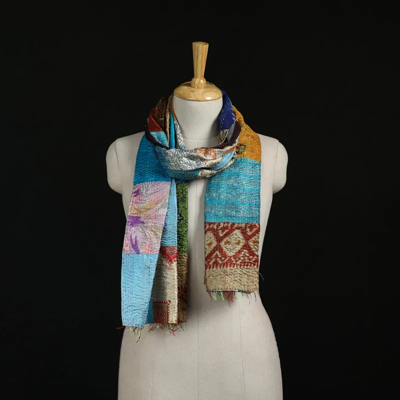 Bengal Kantha Handwork Patchwork Reversible Silk Stole 97 made by Itokri