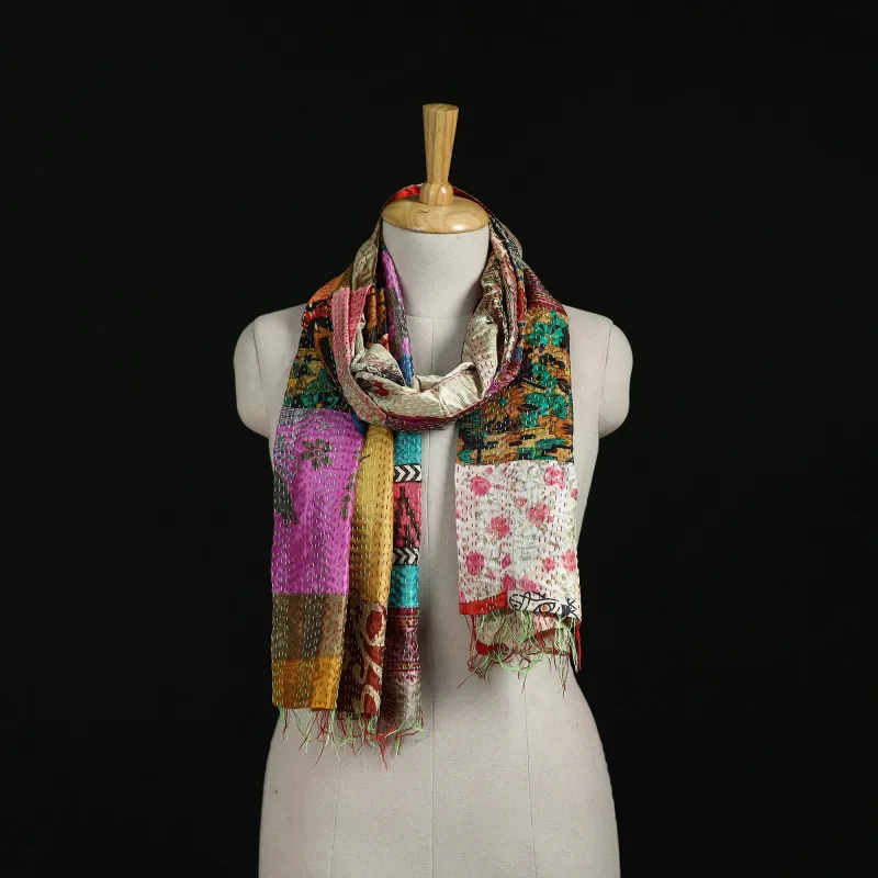 Bengal Kantha Handwork Patchwork Reversible Silk Stole 88 made by Itokri