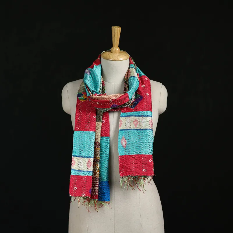 Bengal Kantha Handwork Patchwork Reversible Silk Stole 64 made by Itokri